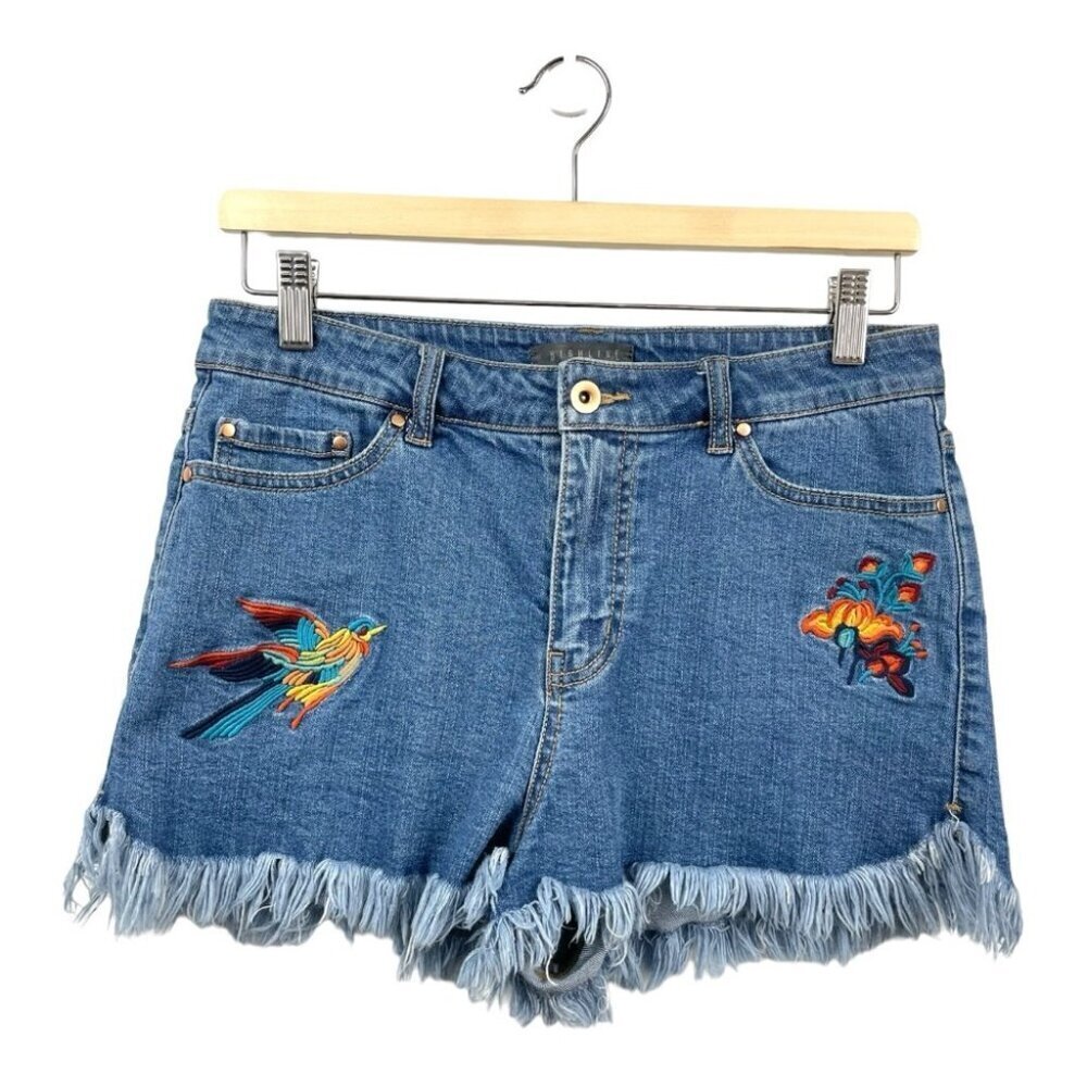 ** Highline Collective High Waist Embroidered Jean Shorts Size 29 - Picture 2 of 7
